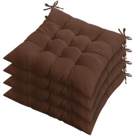 4Pcs Chair Cushion Pads Pillow 17.72x17.72x2.37in Soft Tie On Square Sitting Mats For Home Office Car Sitting Travel (Option: Brown)