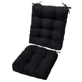 2Pcs Rocking Chair Cushion Upper And Lower Back And Seat Sets with Non-Slip Ties Polyester Fiber Filling Comfortable for Indoor Home Office Car (Option: Black)